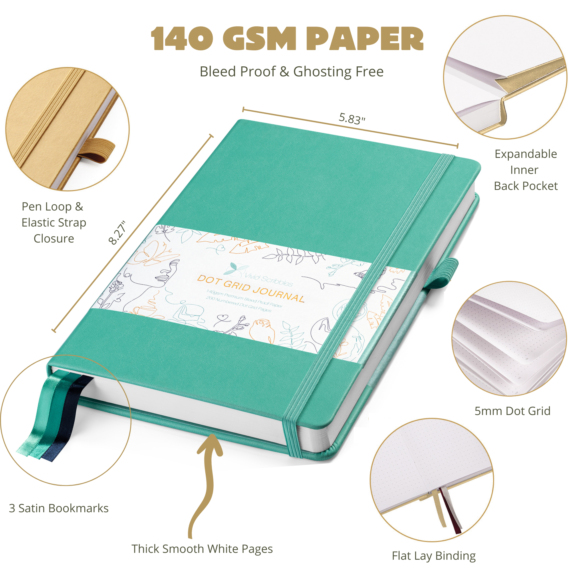 A5 Classic Turquoise Dot Grid Notebook