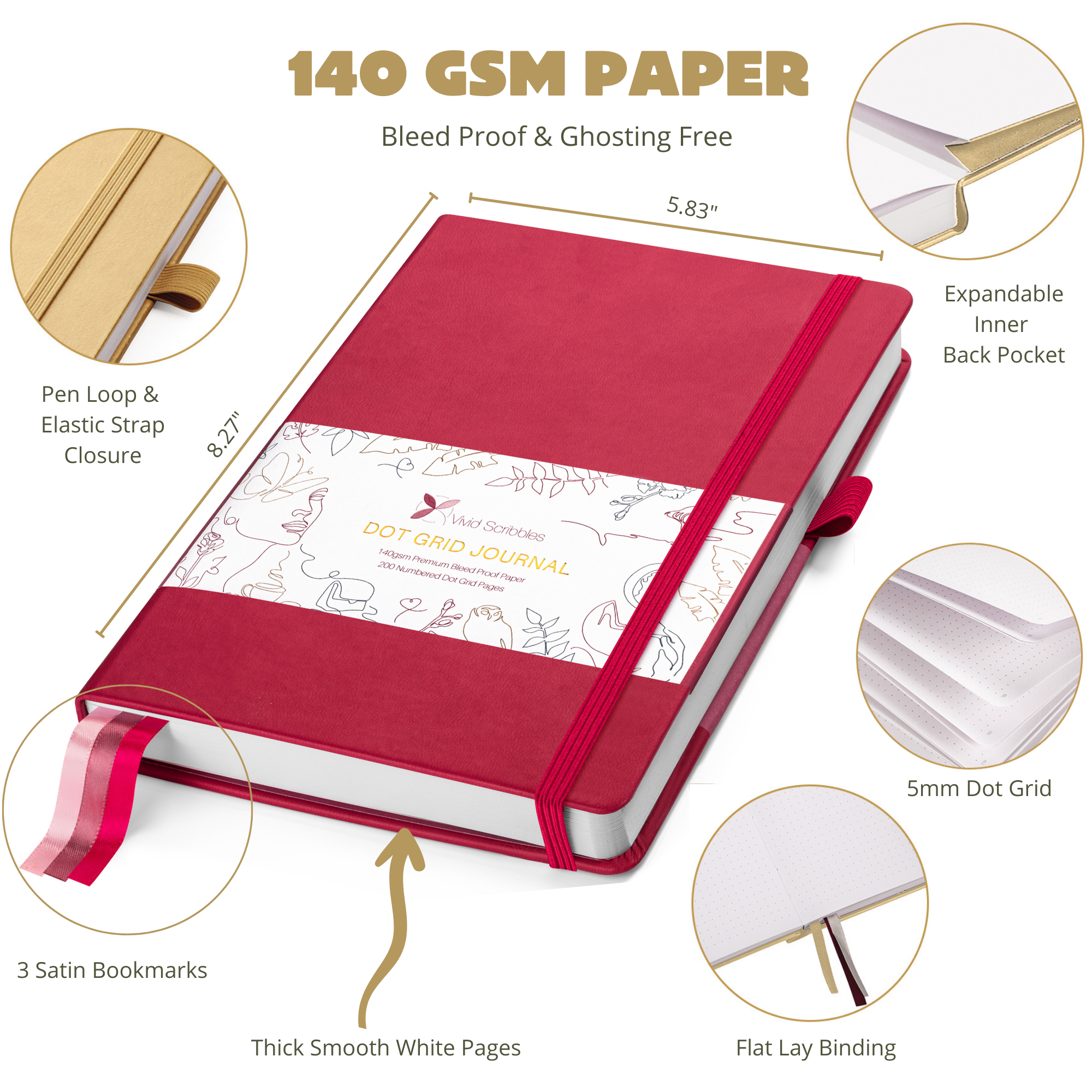 A5 Classic Pink Dot Grid Notebook