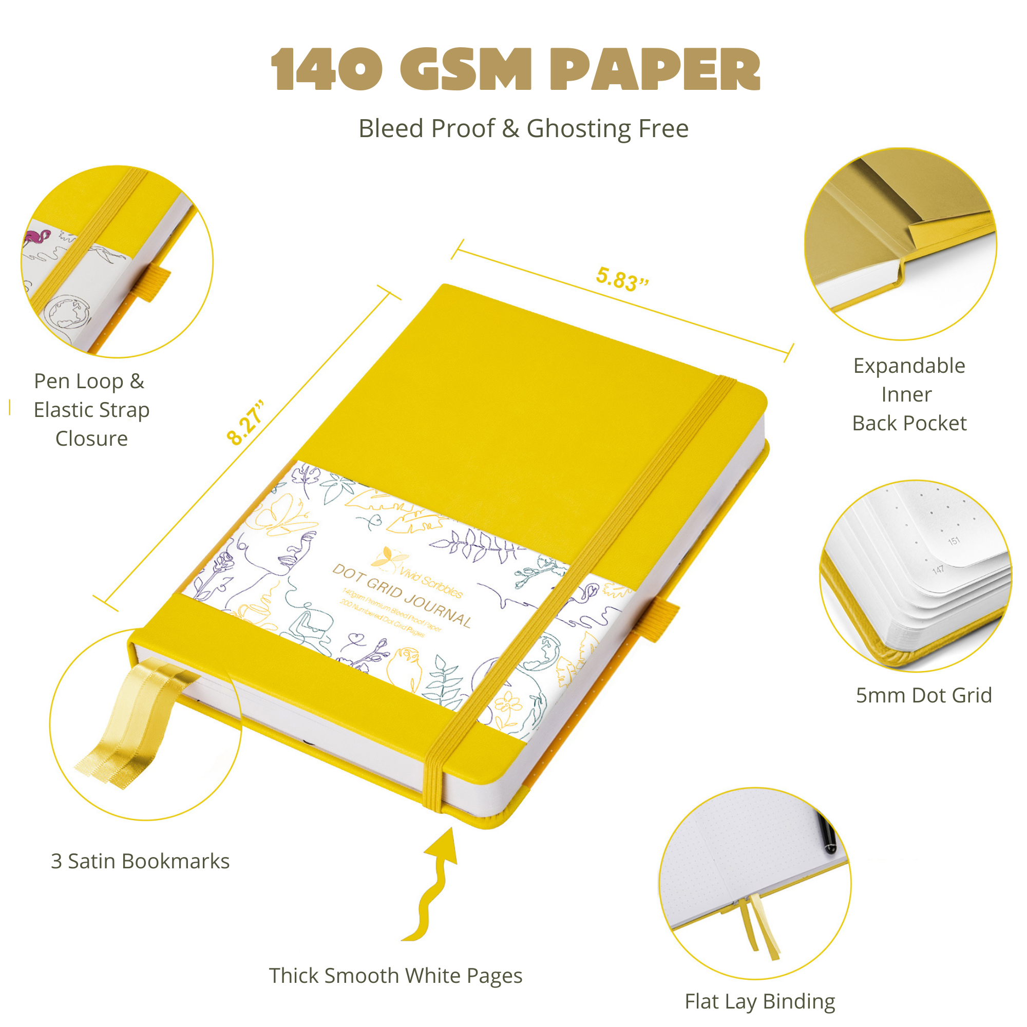 A5 Classic Yellow Dot Grid Notebook