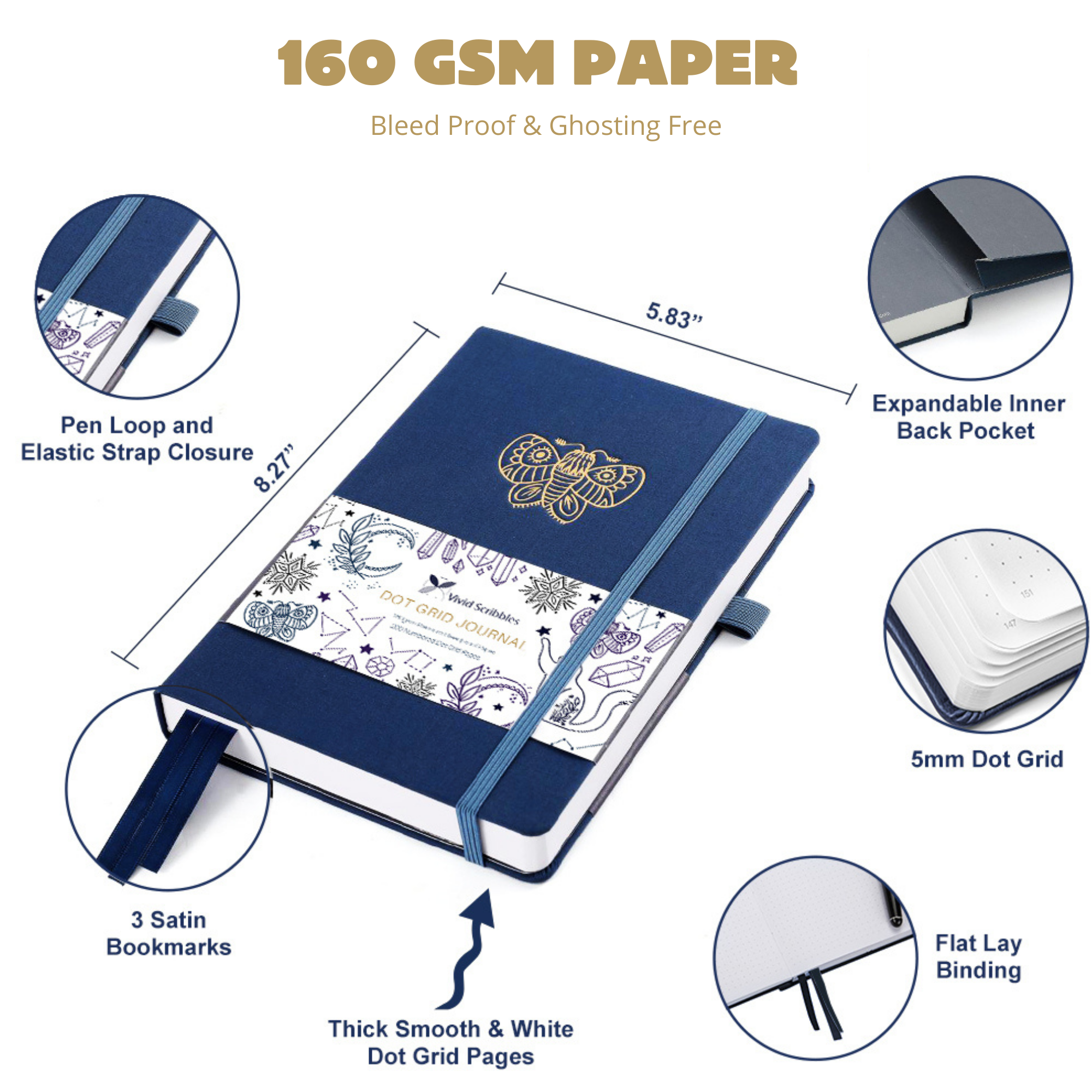 A5 Astral Butterfly Luxury Dot Grid Journal