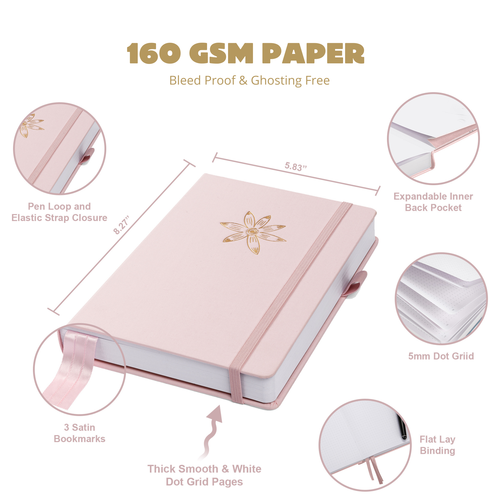 A5 Guilded Flower Luxury Dot Grid Journal