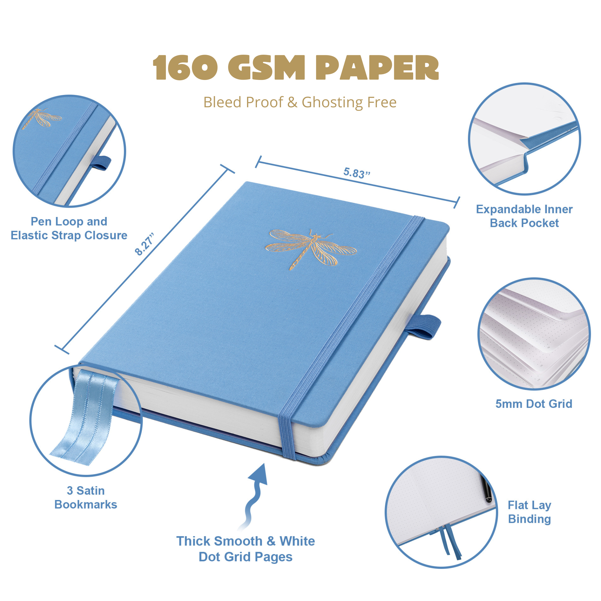 A5 Dragonfly Dance Luxury Dot Grid Journal