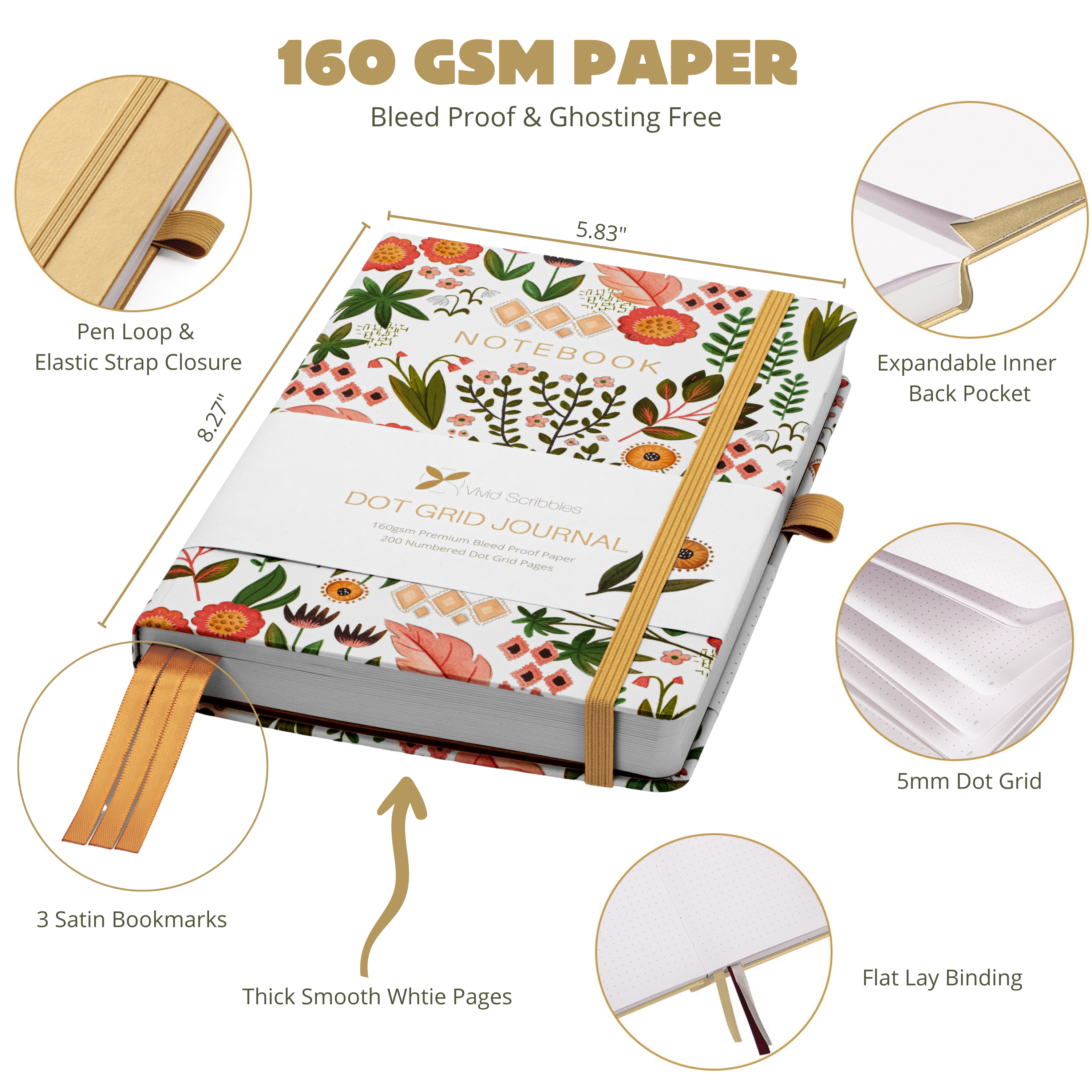 A5 Jungle Flowers Hardcover Dot Grid Journal