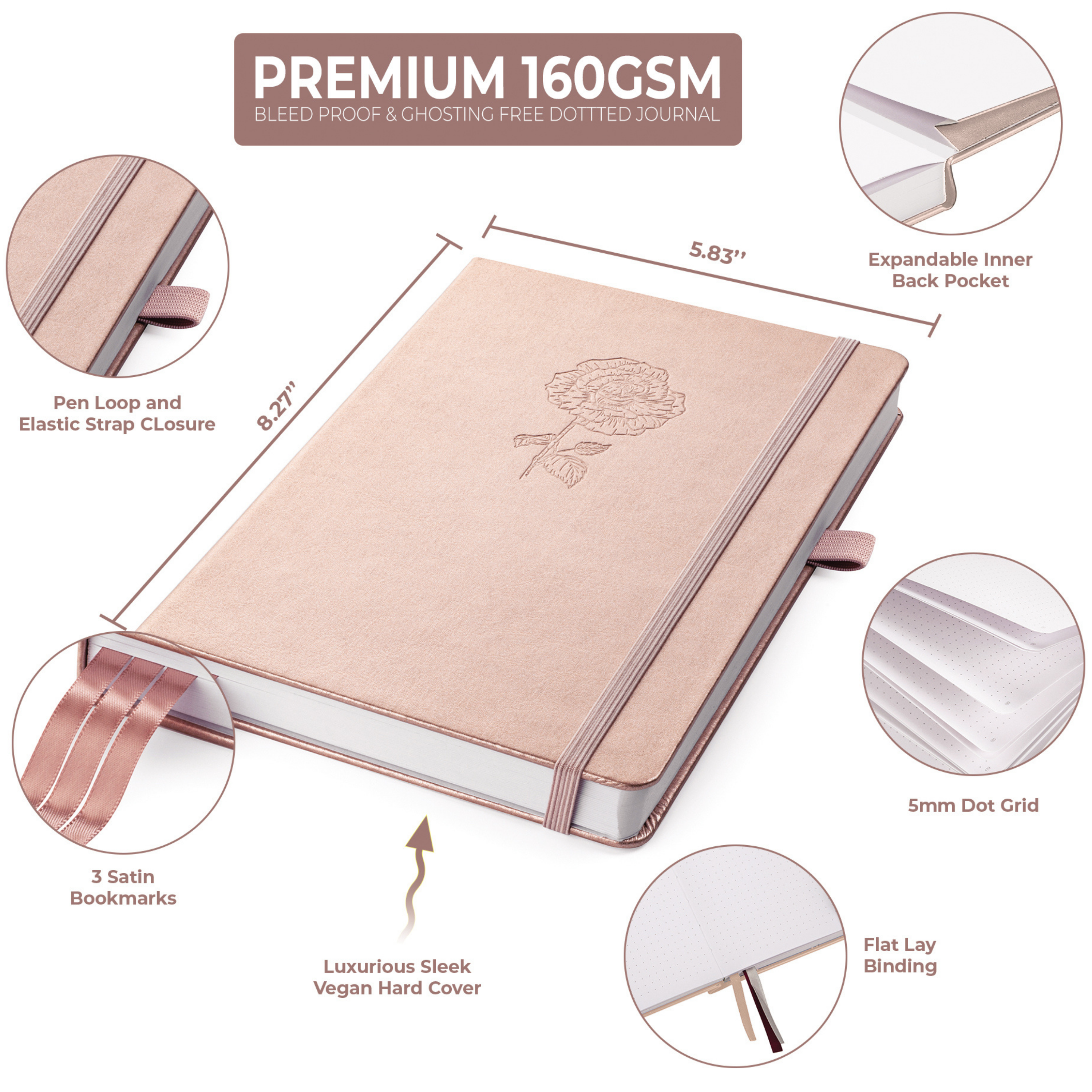 A5 Shimmering Rose Garded Dotted Journal