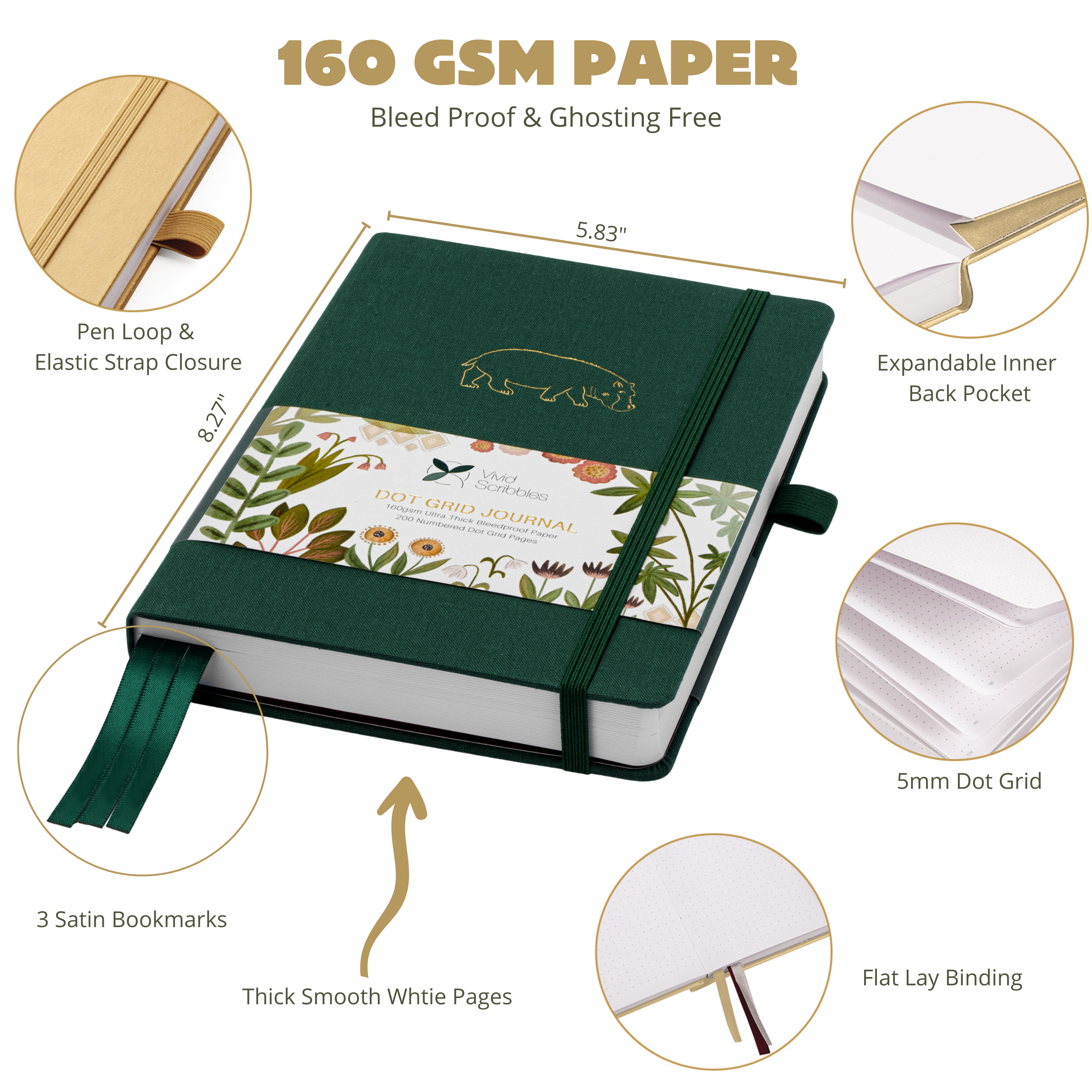 A5 Hippo Haven Luxury Dot Grid Journal