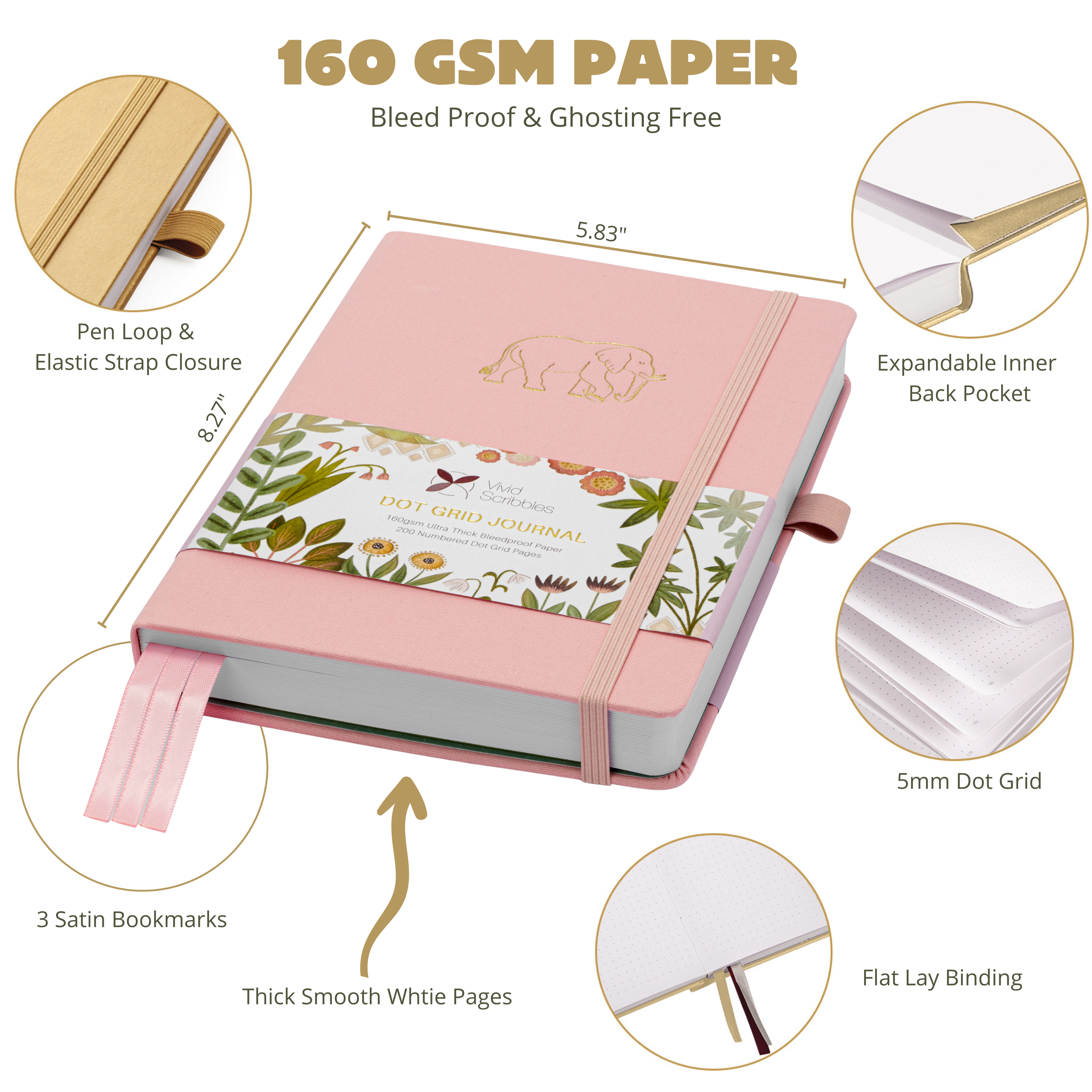 A5 Golden Elephant Luxury Dot Grid Journal