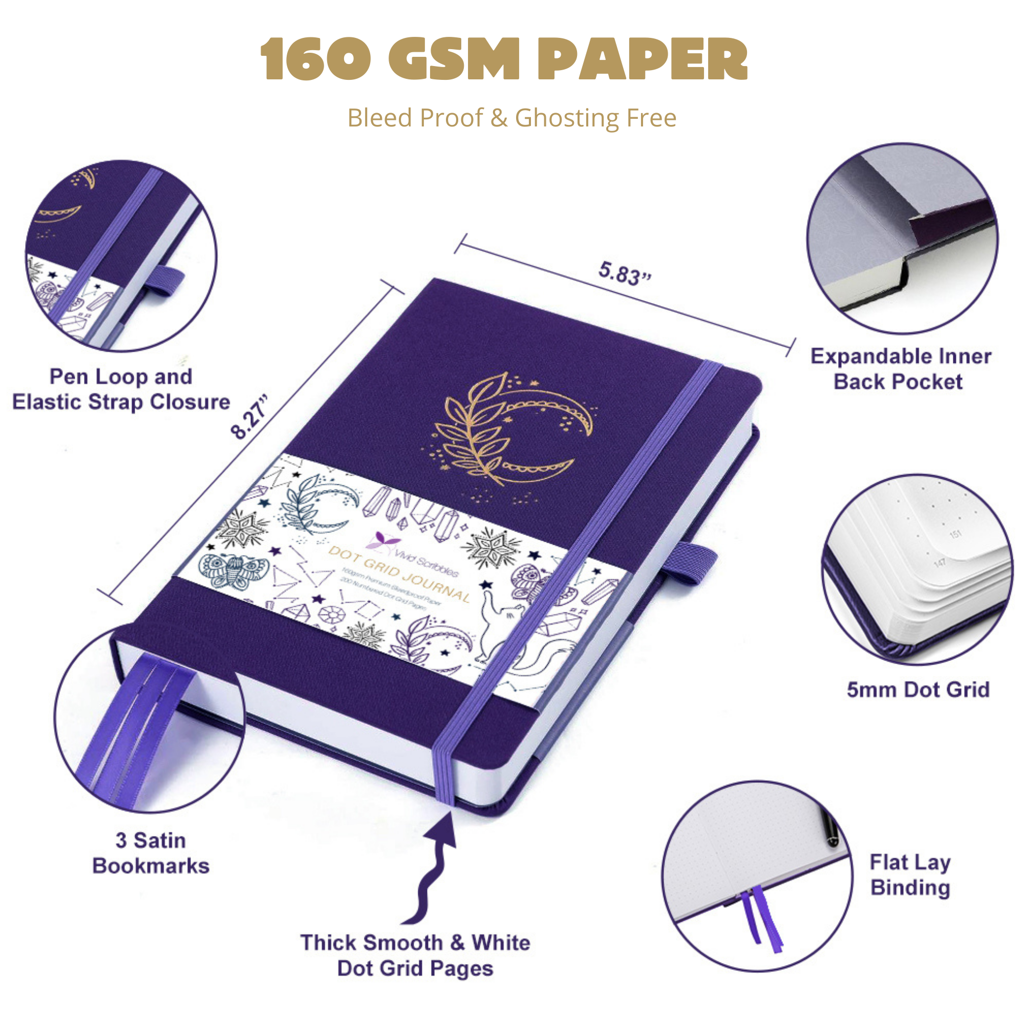 A5 Moonlight Whispers Luxury Dot Grid Journal