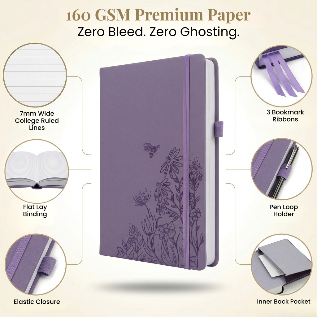 Floral Garden Embossed A5 Lined Notebook