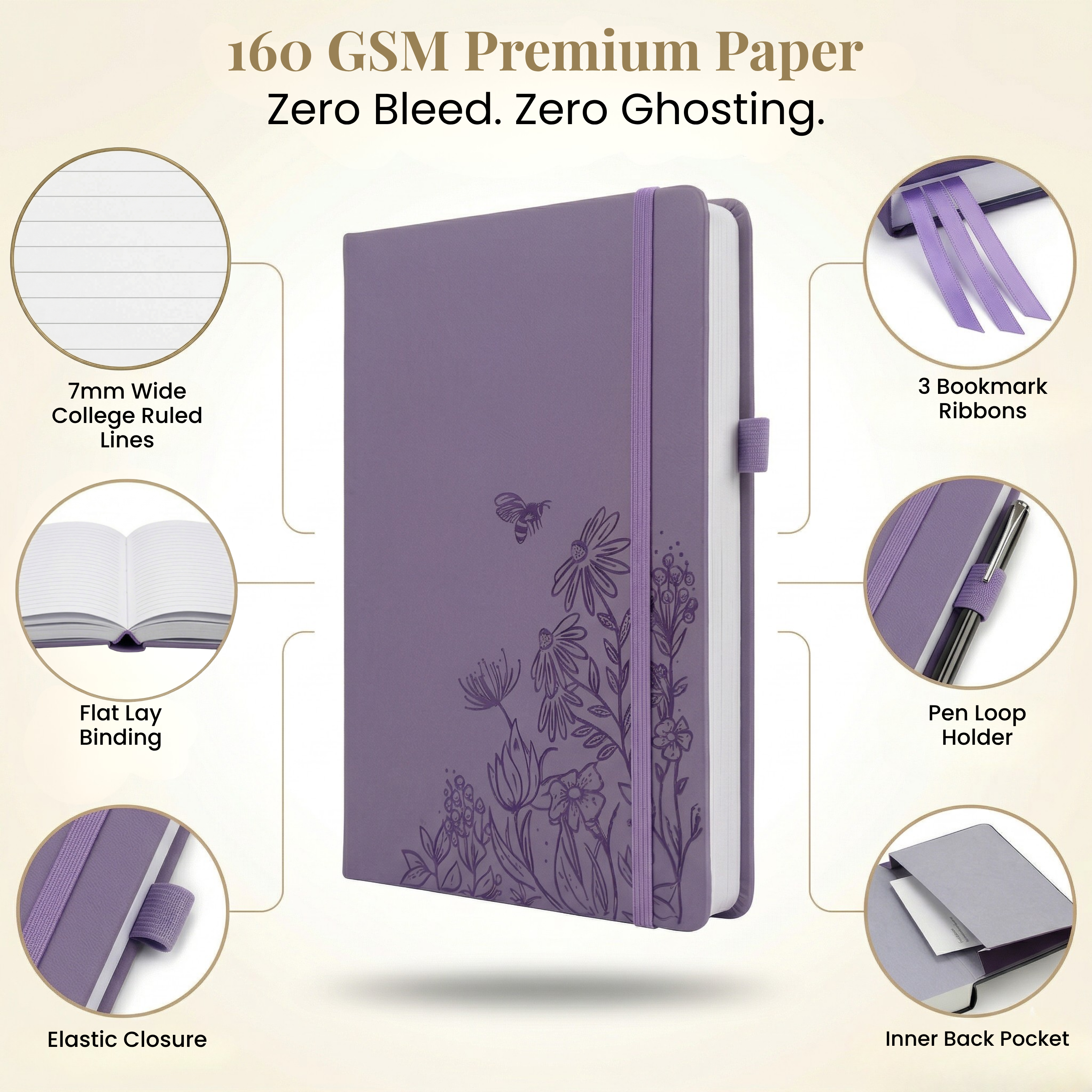 Floral Garden Embossed A5 Lined Notebook