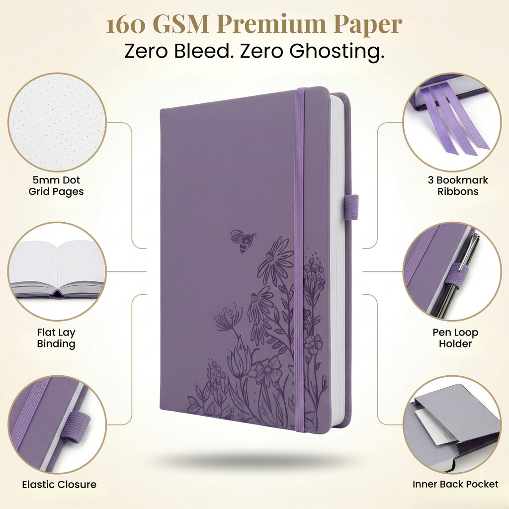 Floral Garden Embossed A5 Dot Grid Notebook