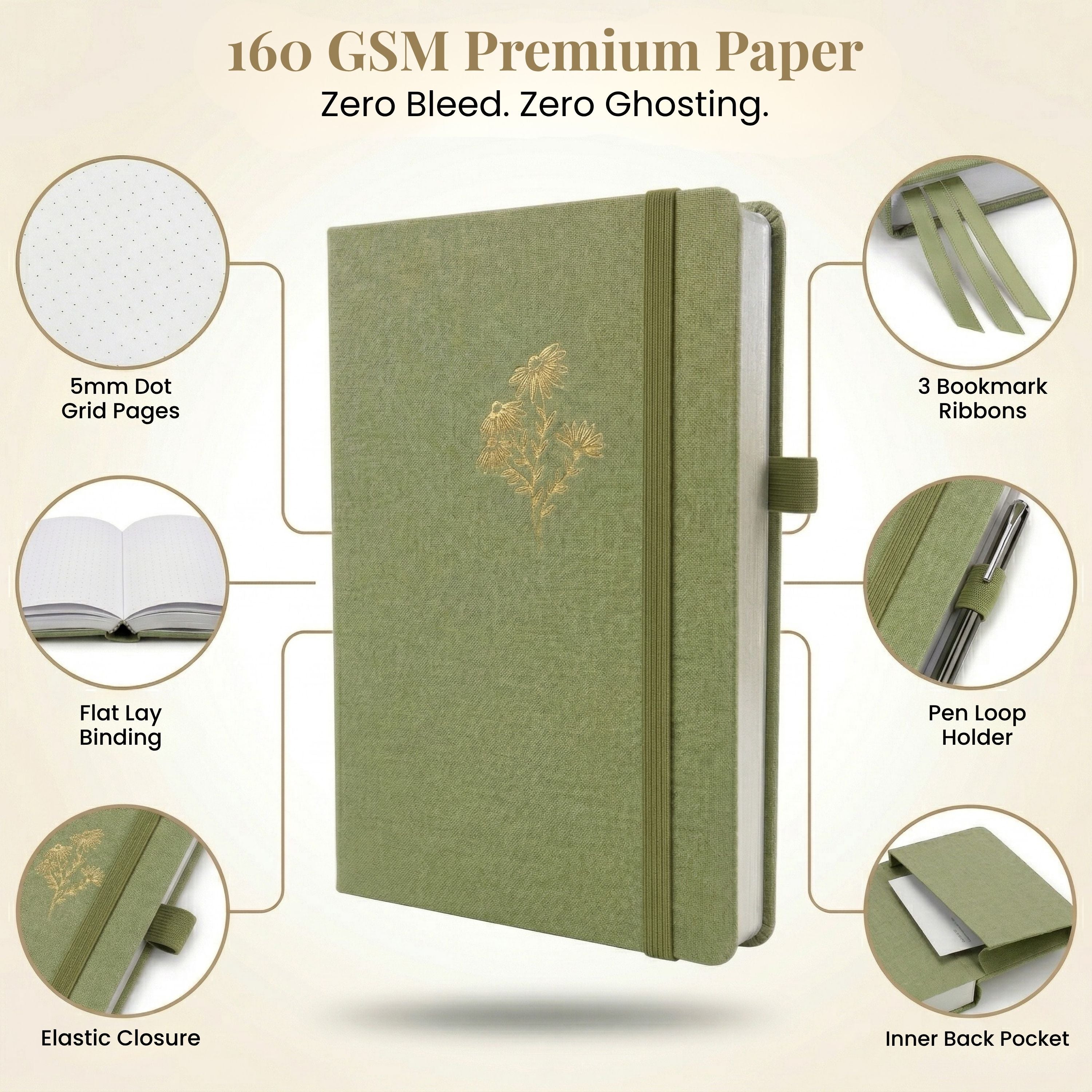 Botanical Sprig A5 Dot Grid Journal