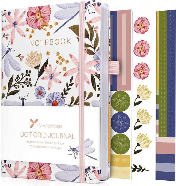 A5 Dragonfly Pattern Hardcover Dot Grid Journal