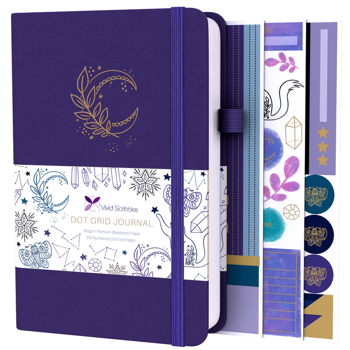 A5 Purple Moonleaf Linen Cover Dot Grid Journal