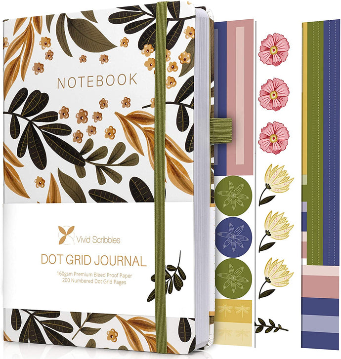 A5 Leaf Pattern Hardcover Dot Grid Journal