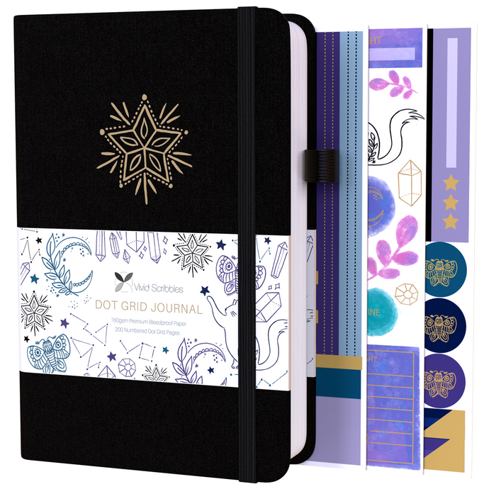A5 Black Astral Linen Cover Dot Grid Journal